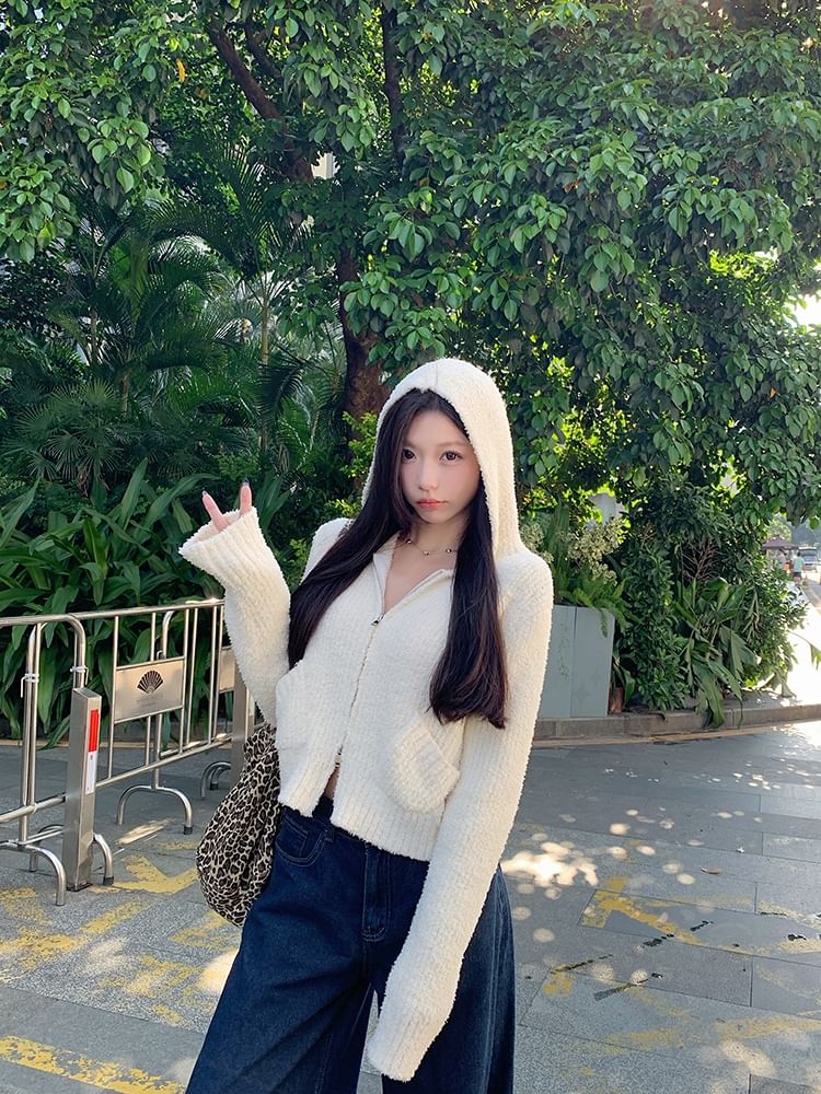 Plain Hooded Zip Cardigan