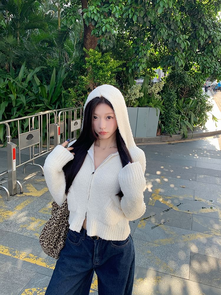 Plain Hooded Zip Cardigan