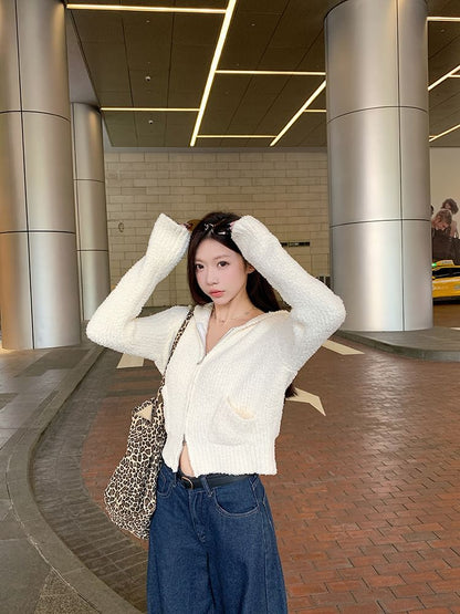 Plain Hooded Zip Cardigan
