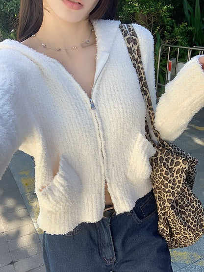 Plain Hooded Zip Cardigan
