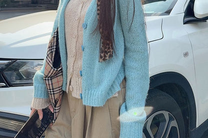 Mock Two-Piece V-Neck Two Tone Cardigan