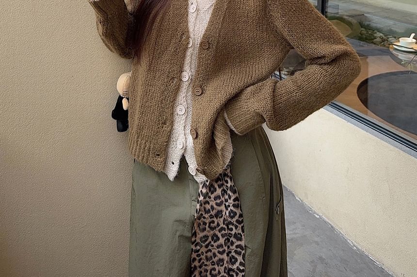 Mock Two-Piece V-Neck Two Tone Cardigan