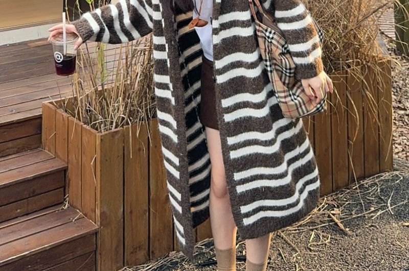Striped Drawstring Hooded Cardigan (Various Designs)