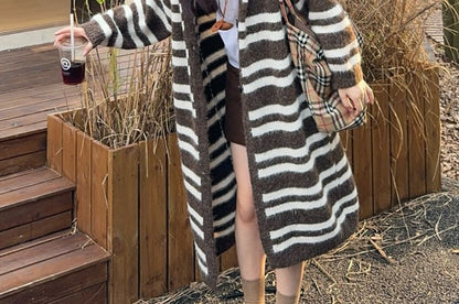 Striped Drawstring Hooded Cardigan (Various Designs)