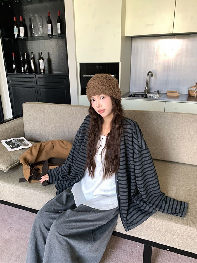 V-Neck Striped Cardigan