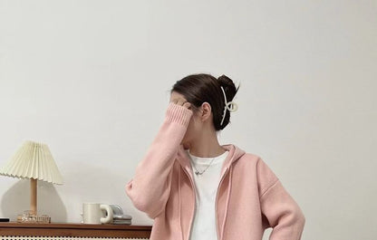 Set: Zip-Up Cardigan + High Waist Plain Maxi Skirt