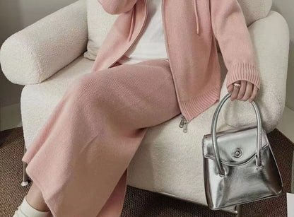 Set: Zip-Up Cardigan + High Waist Plain Maxi Skirt