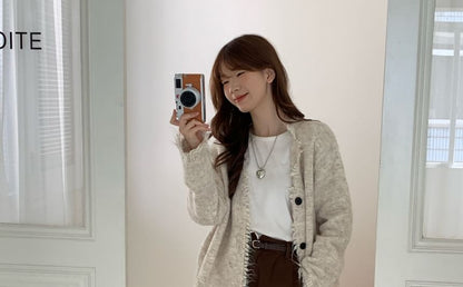 Frayed Plain Cardigan