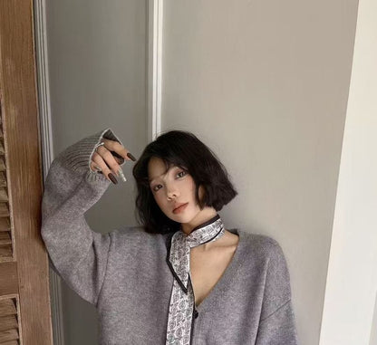 Set: V-Neck Plain Cardigan + Mid Rise Hot Pants