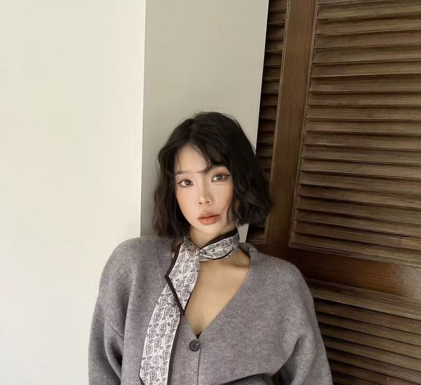 Set: V-Neck Plain Cardigan + Mid Rise Hot Pants