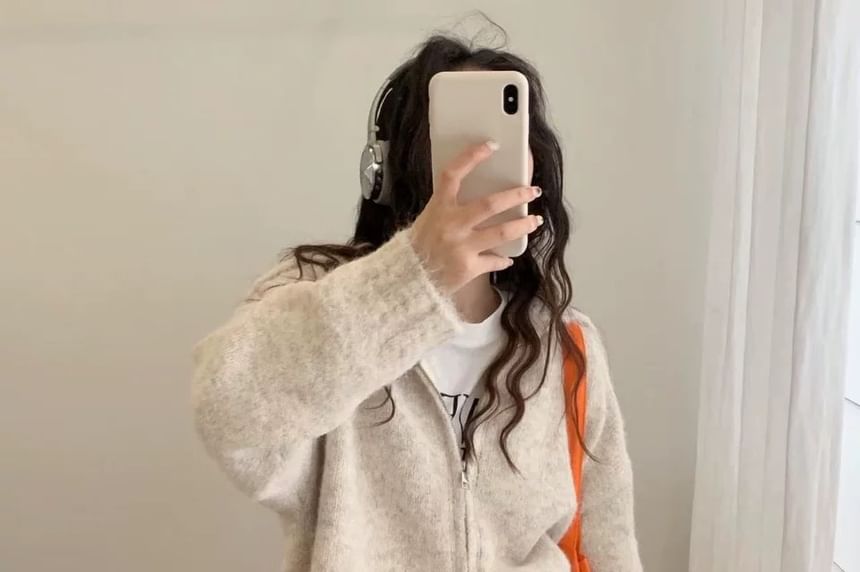 Double Zip Plain Cardigan