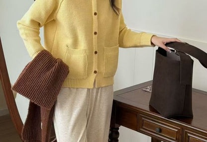 Collared Plain Button-Up Cardigan