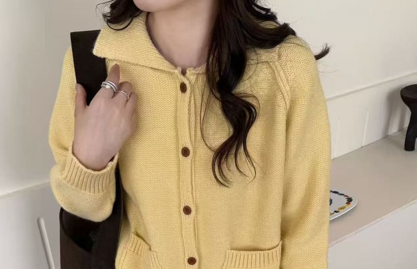 Collared Plain Button-Up Cardigan