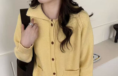Collared Plain Button-Up Cardigan