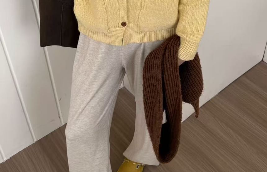 Collared Plain Button-Up Cardigan