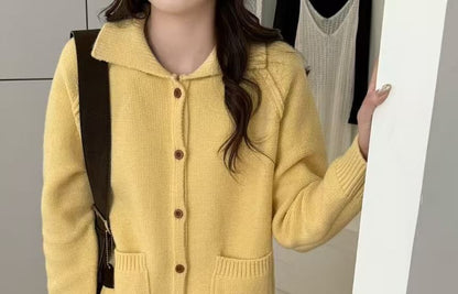 Collared Plain Button-Up Cardigan
