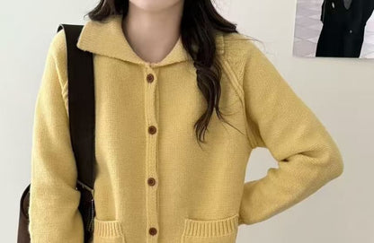 Collared Plain Button-Up Cardigan