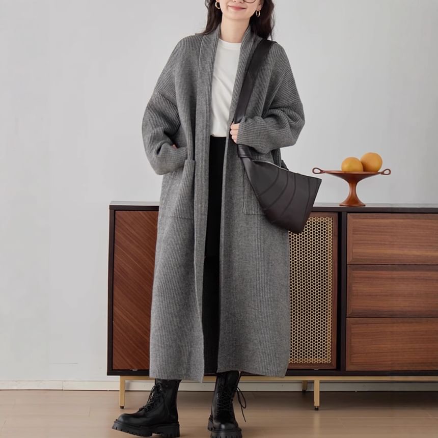 Open Front Plain Long Cardigan