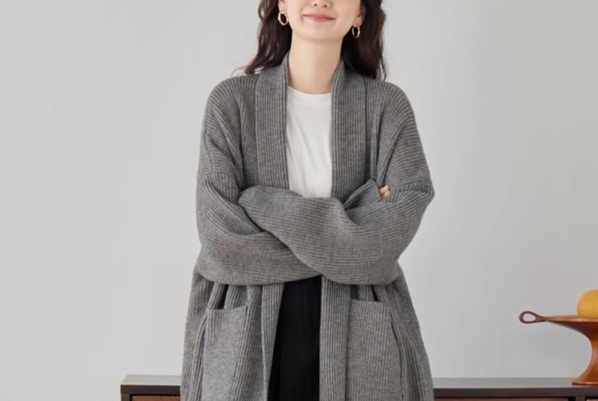 Open Front Plain Long Cardigan