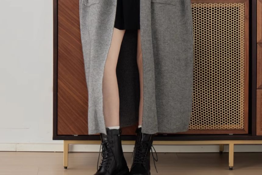 Open Front Plain Long Cardigan