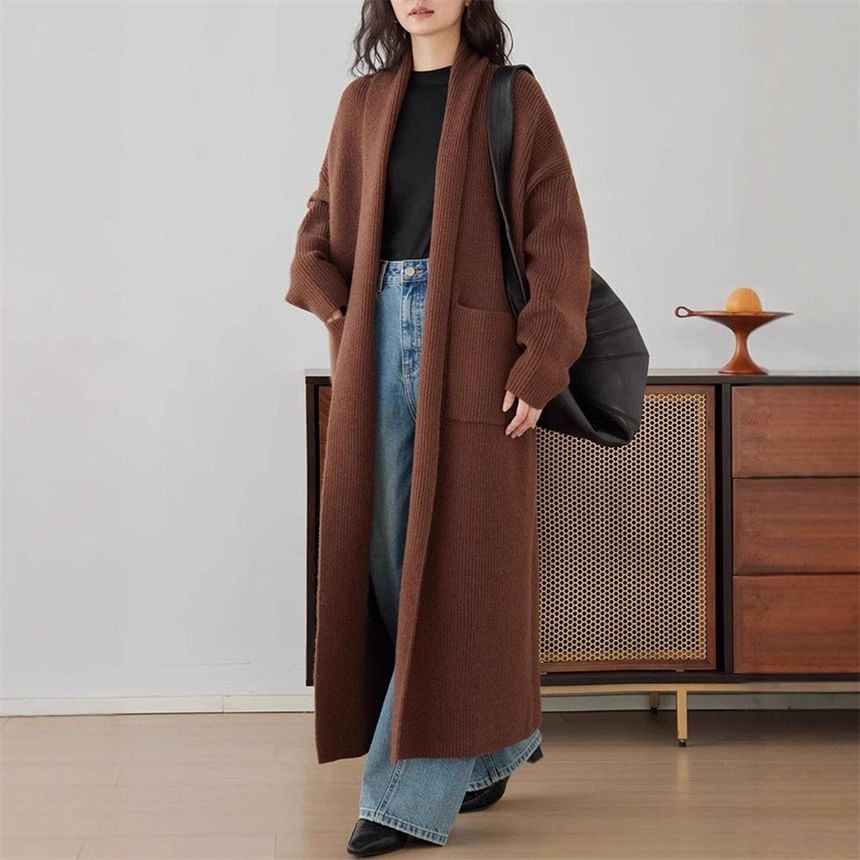 Open Front Plain Long Cardigan