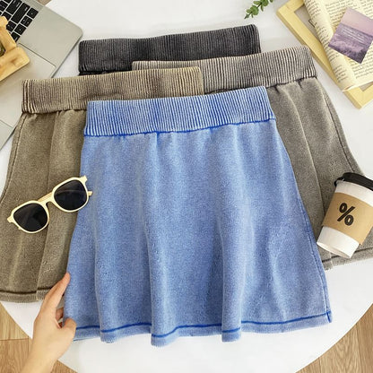 Washed Knit Mini A-Line Skirt High Rise