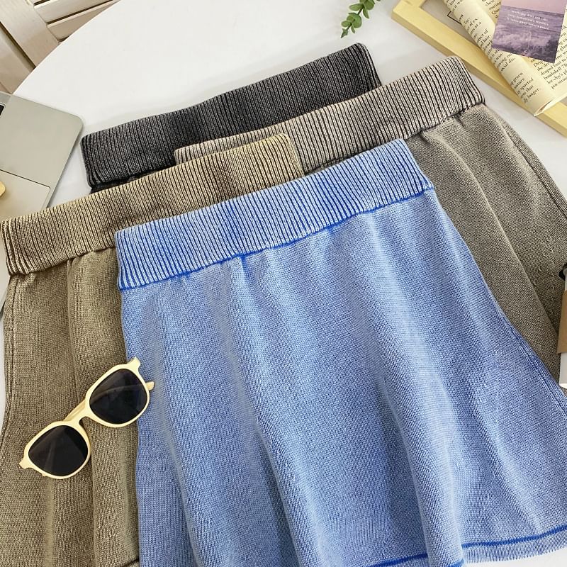 Washed Knit Mini A-Line Skirt High Rise