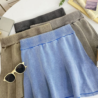 Washed Knit Mini A-Line Skirt High Rise