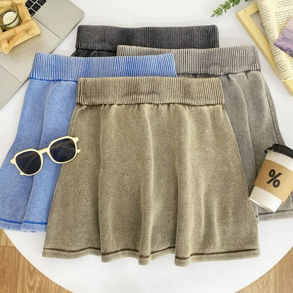Washed Knit Mini A-Line Skirt High Rise