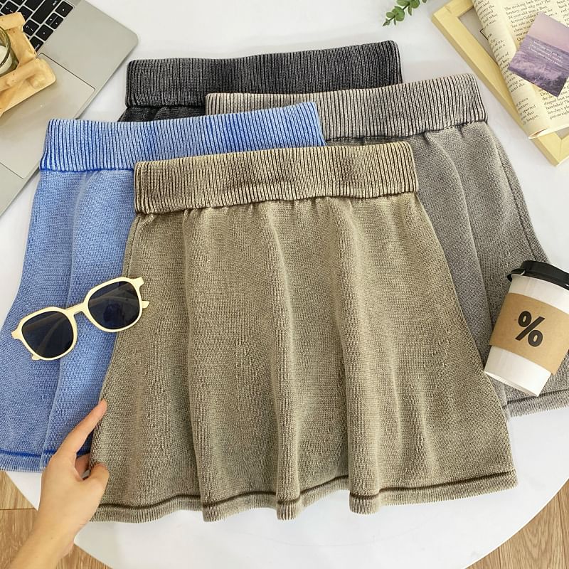 Washed Knit Mini A-Line Skirt High Rise