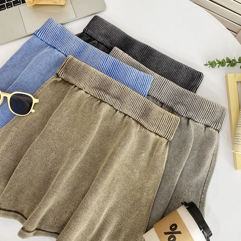 Washed Knit Mini A-Line Skirt High Rise