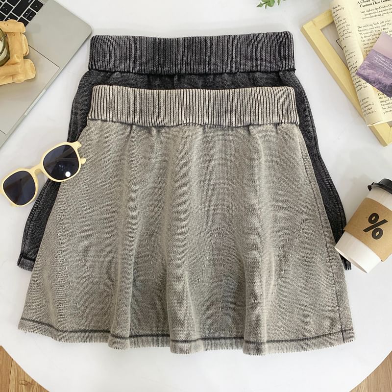Washed Knit Mini A-Line Skirt High Rise