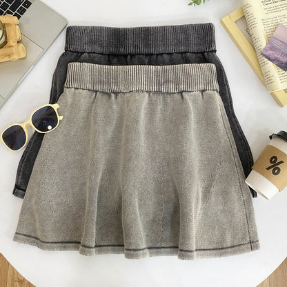 Washed Knit Mini A-Line Skirt High Rise