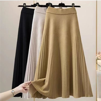 Solid Knit Maxi A-Line Skirt High Waist