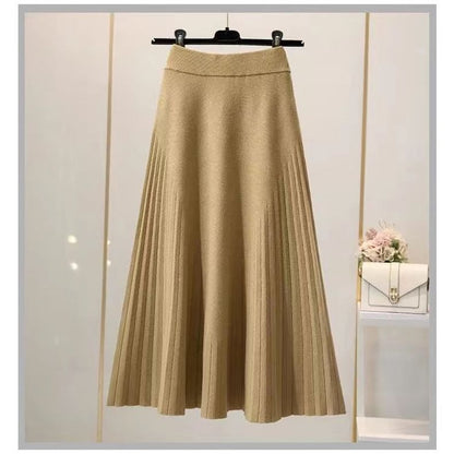 Solid Knit Maxi A-Line Skirt High Waist