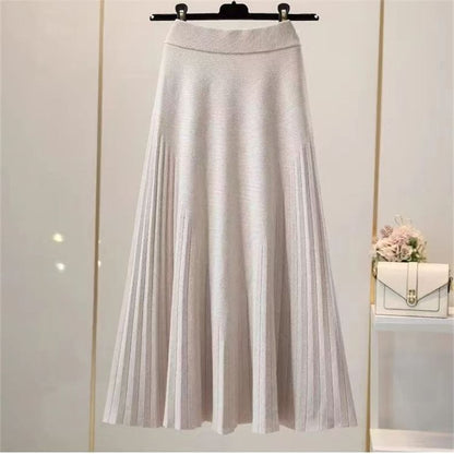 Solid Knit Maxi A-Line Skirt High Waist