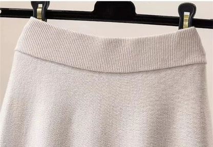 Solid Knit Maxi A-Line Skirt High Waist
