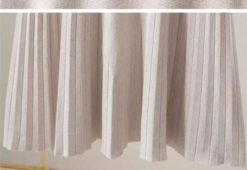 Solid Knit Maxi A-Line Skirt High Waist