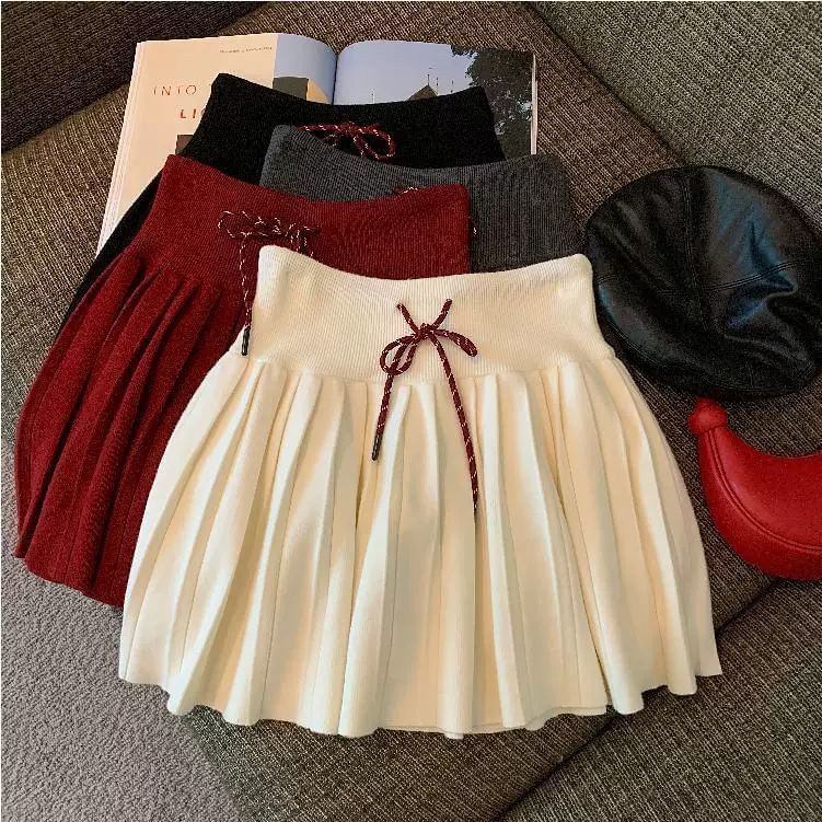 Solid Pleated Mini Skirt High Rise