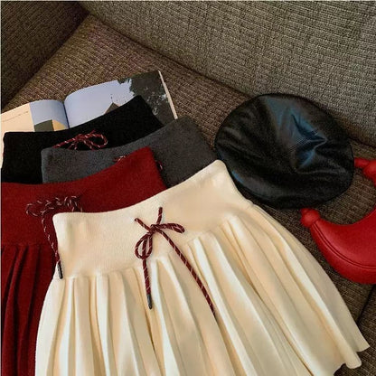 Solid Pleated Mini Skirt High Rise