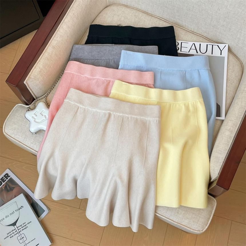 Solid Ruffle Mini A-Line Skirt High Waist
