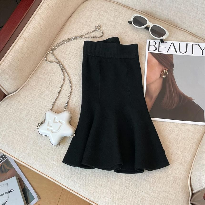 Solid Ruffle Mini A-Line Skirt High Waist