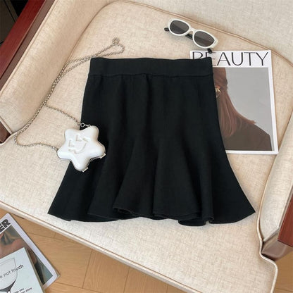 Solid Ruffle Mini A-Line Skirt High Waist