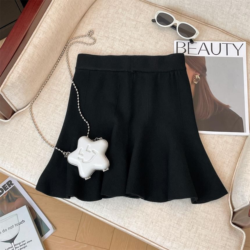 Solid Ruffle Mini A-Line Skirt High Waist