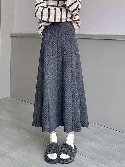 Solid Knit Midi A-Line Skirt High Rise