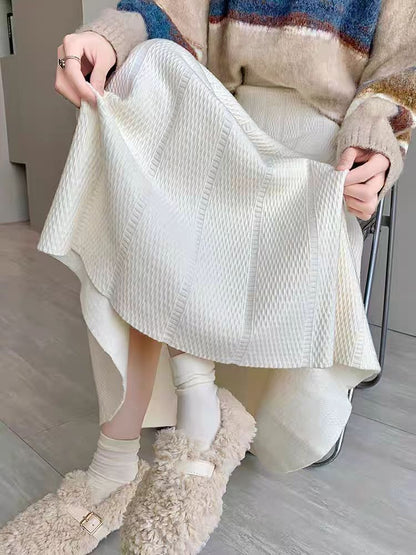 Solid Knit Midi A-Line Skirt High Rise