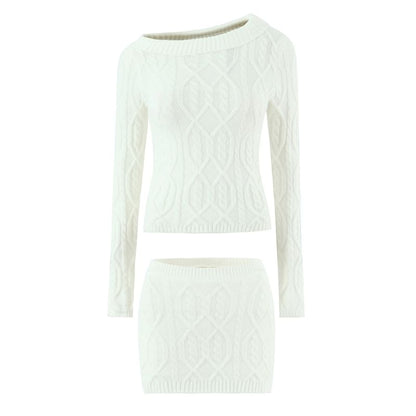 One-Shoulder Cable-Knit Sweater & Mini Pencil Skirt Set