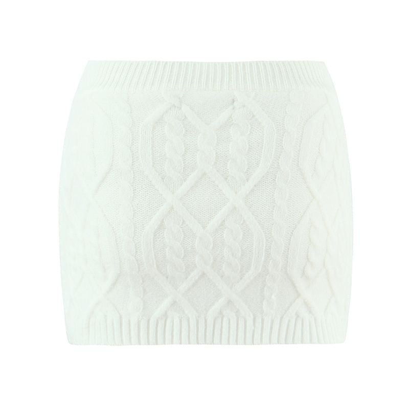 One-Shoulder Cable-Knit Sweater & Mini Pencil Skirt Set