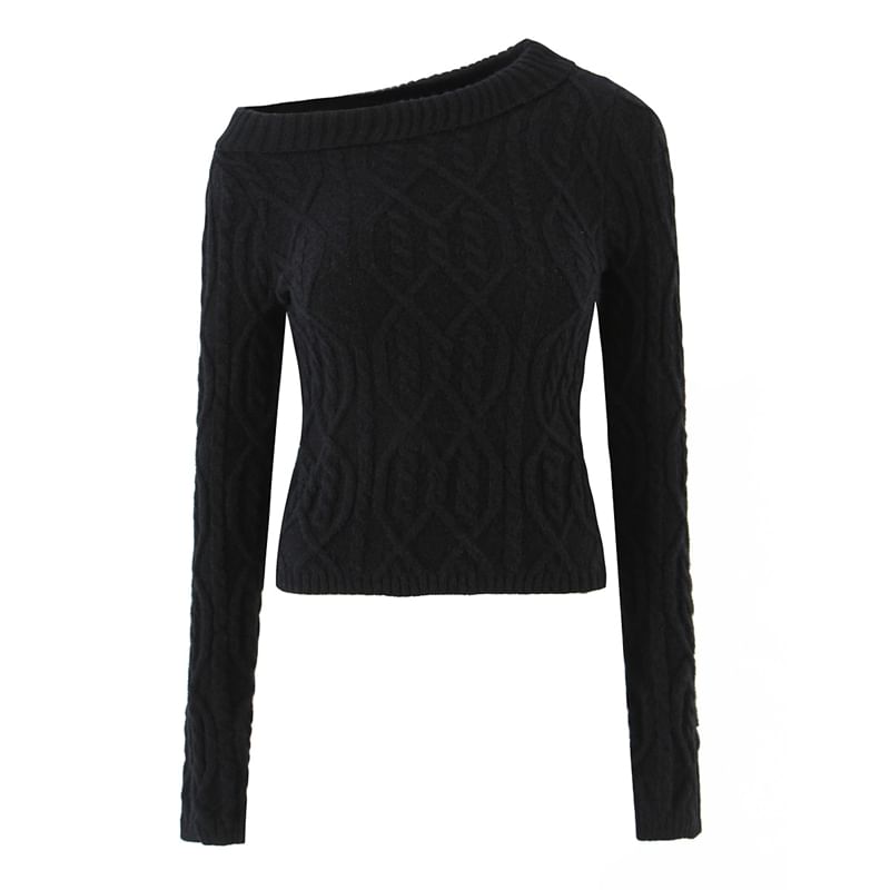 One-Shoulder Cable-Knit Sweater & Mini Pencil Skirt Set