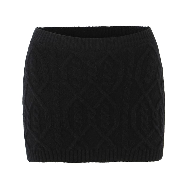 One-Shoulder Cable-Knit Sweater & Mini Pencil Skirt Set